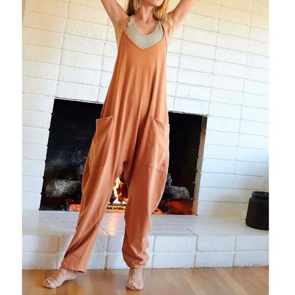 Free People Women's Hot Shot Romper Onesie in Toasted Coconut Orange - Picture 1 of 8
